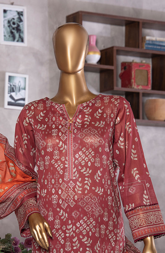 HZ Textile Platinum Printed Lawn Unstitched 3 Piece Suit - HZ25PLT2 - PPC-403 - Red - Summer Collection