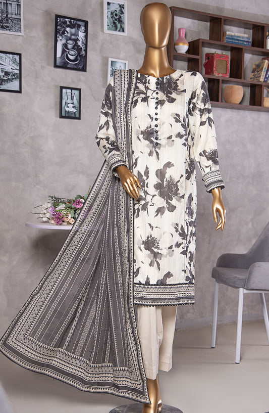 HZ Textile Platinum Printed Lawn Unstitched 3 Piece Suit - HZ25PLT2 - PPC-404 - White - Summer Collection