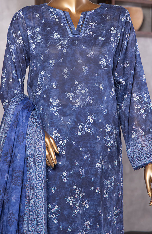 HZ Textile Platinum Printed Lawn Unstitched 3 Piece Suit - HZ25PLT2 - PPC-405 - Blue - Summer Collection