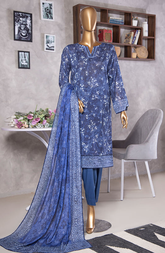 HZ Textile Platinum Printed Lawn Unstitched 3 Piece Suit - HZ25PLT2 - PPC-405 - Blue - Summer Collection
