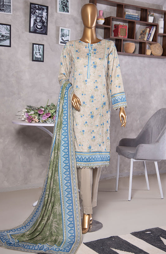 HZ Textile Platinum Printed Lawn Unstitched 3 Piece Suit - HZ25PLT2 - PPC-406 - Light Grey - Summer Collection
