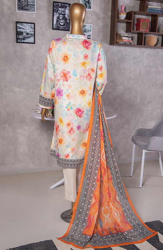 HZ Textile Platinum Printed Lawn Unstitched 3 Piece Suit - HZ25PLT2 - PPC-407 - White - Summer Collection