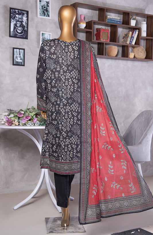 HZ Textile Platinum Printed Lawn Unstitched 3 Piece Suit - HZ25PLT2 - PPC-410 - Black - Summer Collection