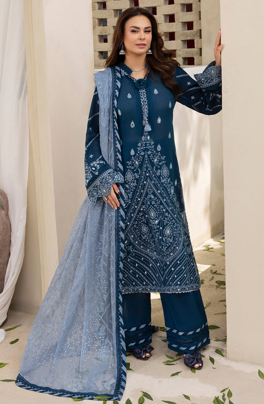 Pankh by Al Karim Embroidered Karandi Unstitched 3 Piece Suit - P-13 - AM26PKH - Blue - Winter Collection