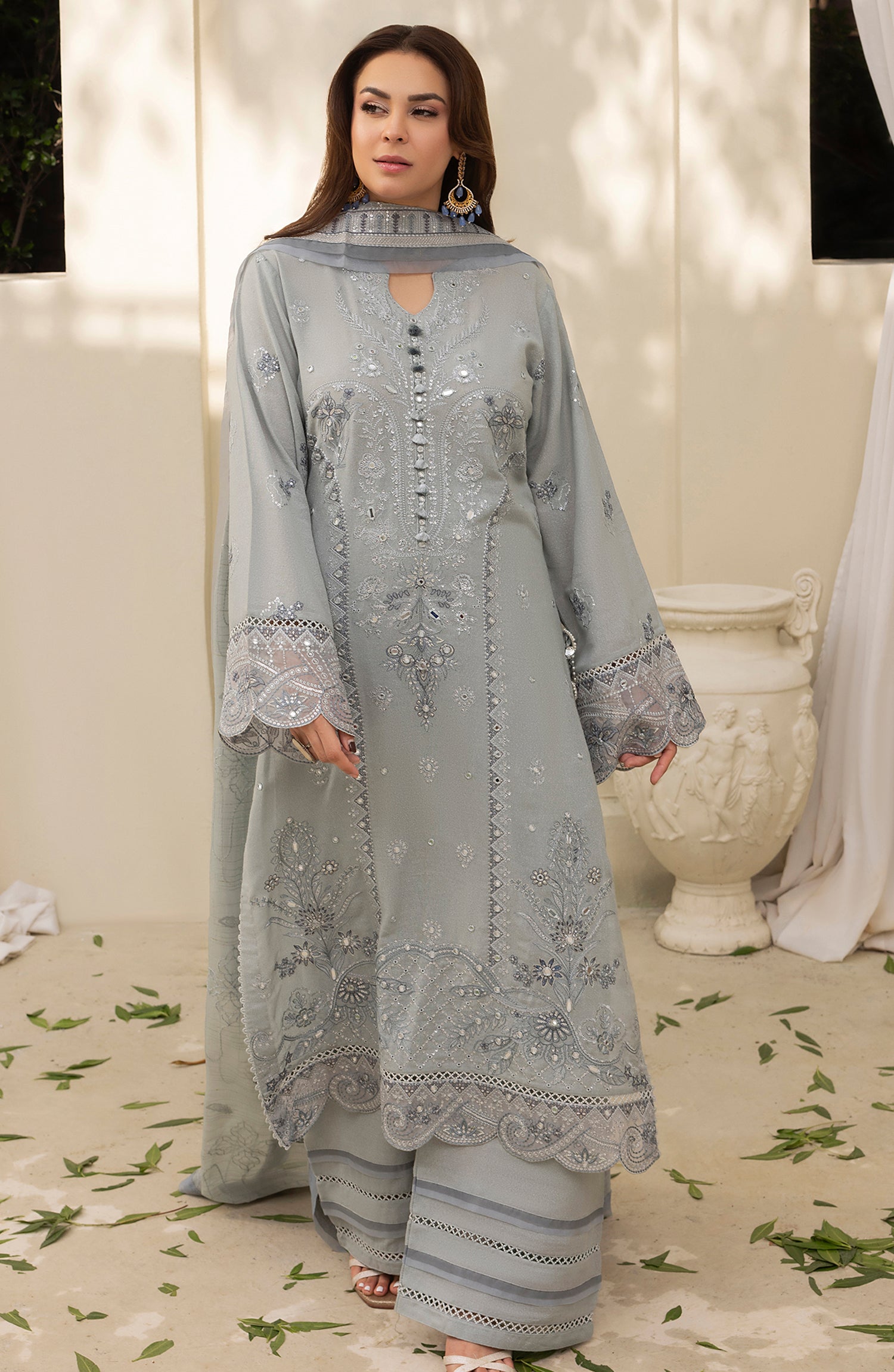 Pankh by Al Karim Embroidered Karandi Unstitched 3 Piece Suit - P-14 - AM26PKH - Grey - Winter Collection