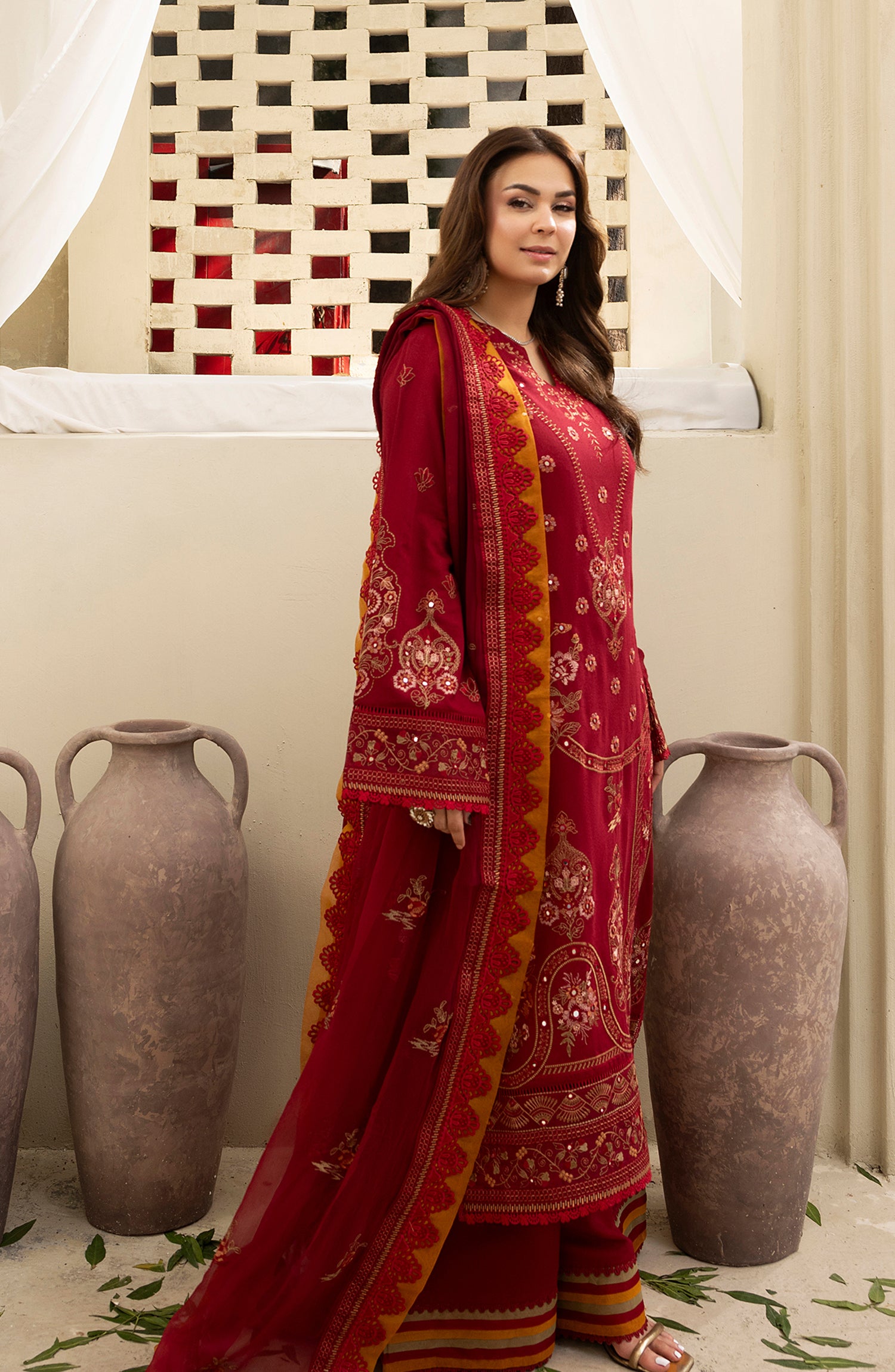 Pankh by Al Karim Embroidered Karandi Unstitched 3 Piece Suit - P-15 - AM26PKH - Red - Winter Collection