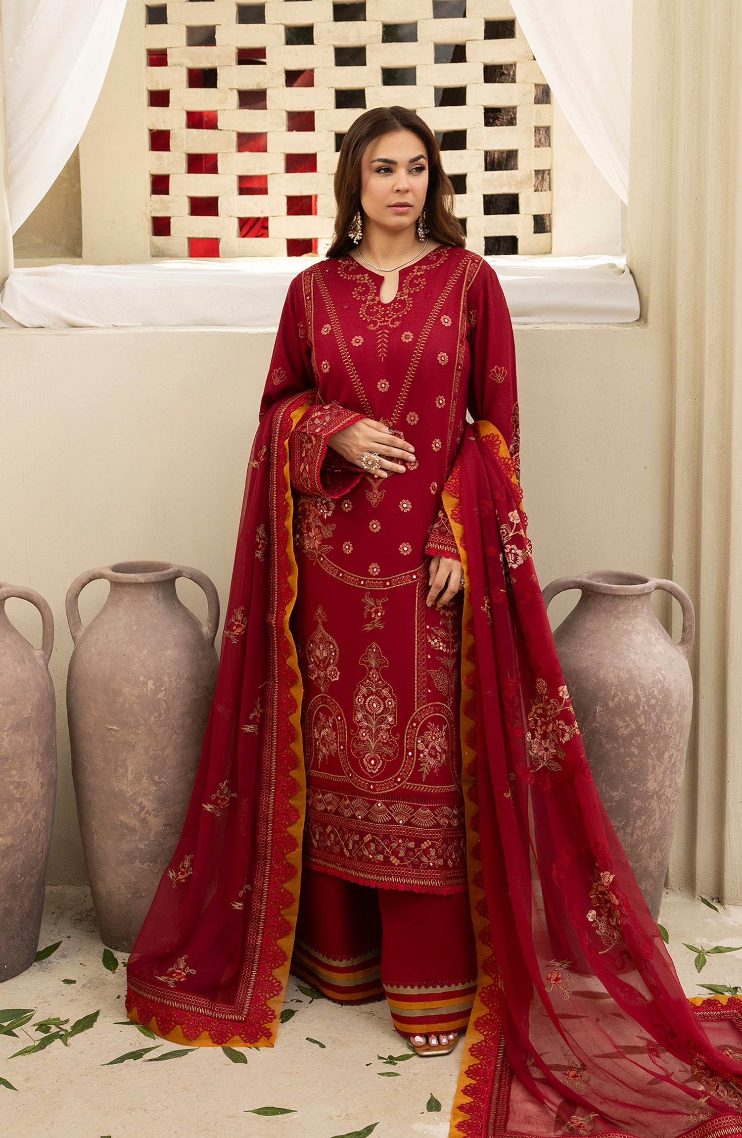 Pankh by Al Karim Embroidered Karandi Unstitched 3 Piece Suit - P-15 - AM26PKH - Red - Winter Collection