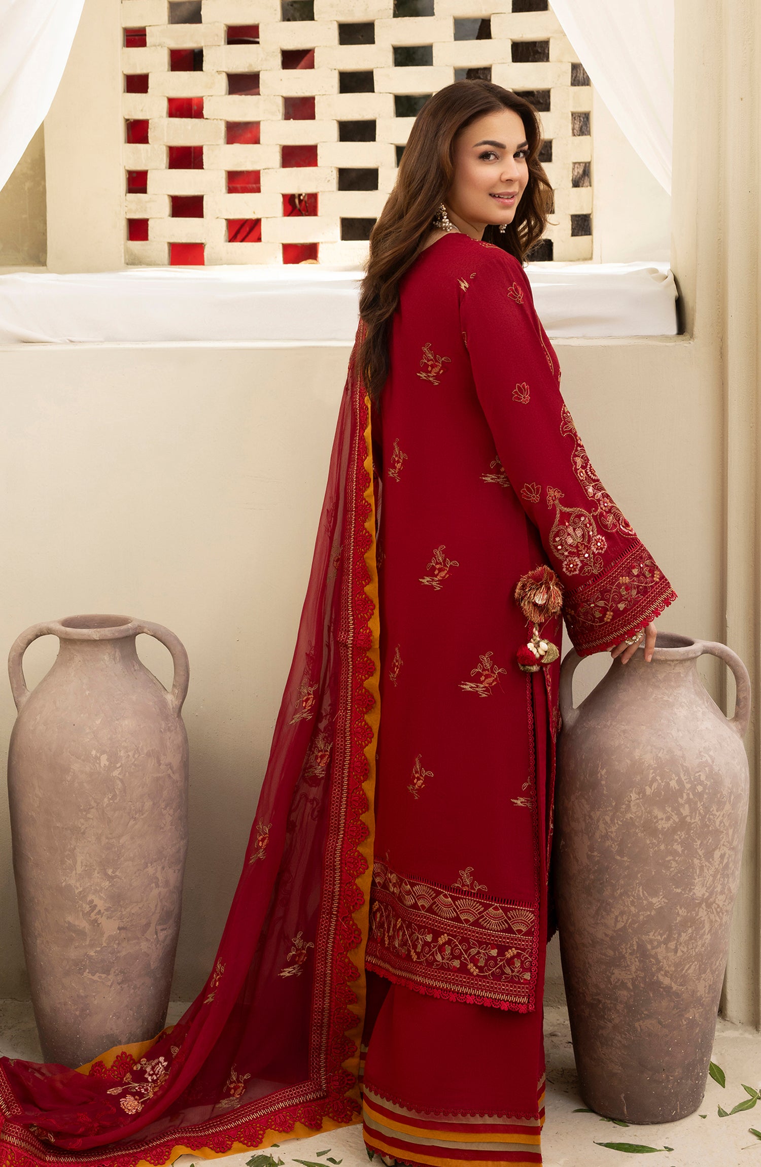 Pankh by Al Karim Embroidered Karandi Unstitched 3 Piece Suit - P-15 - AM26PKH - Red - Winter Collection