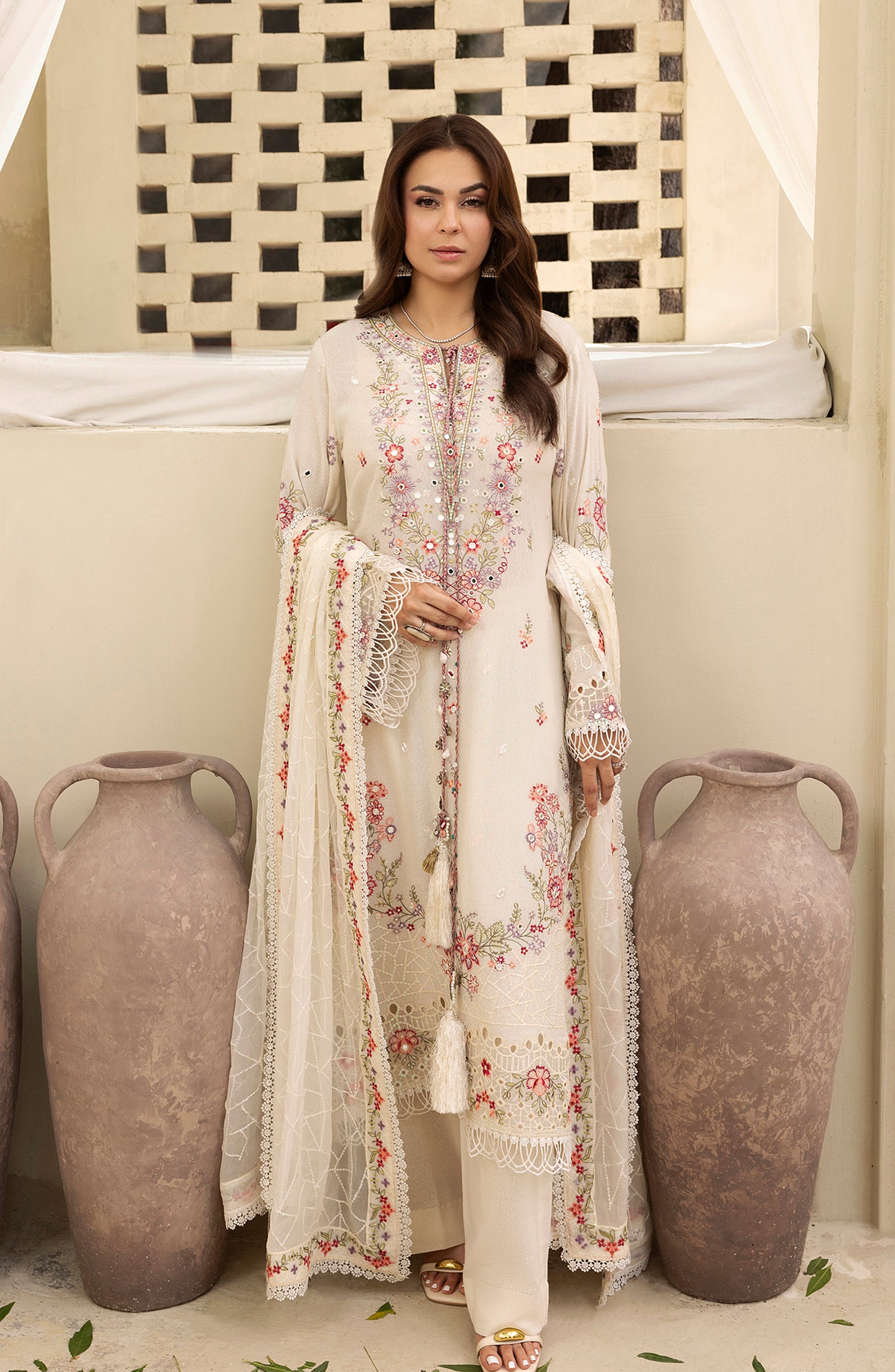 Pankh by Al Karim Embroidered Karandi Unstitched 3 Piece Suit - P-16 - AM26PKH - Off White - Winter Collection