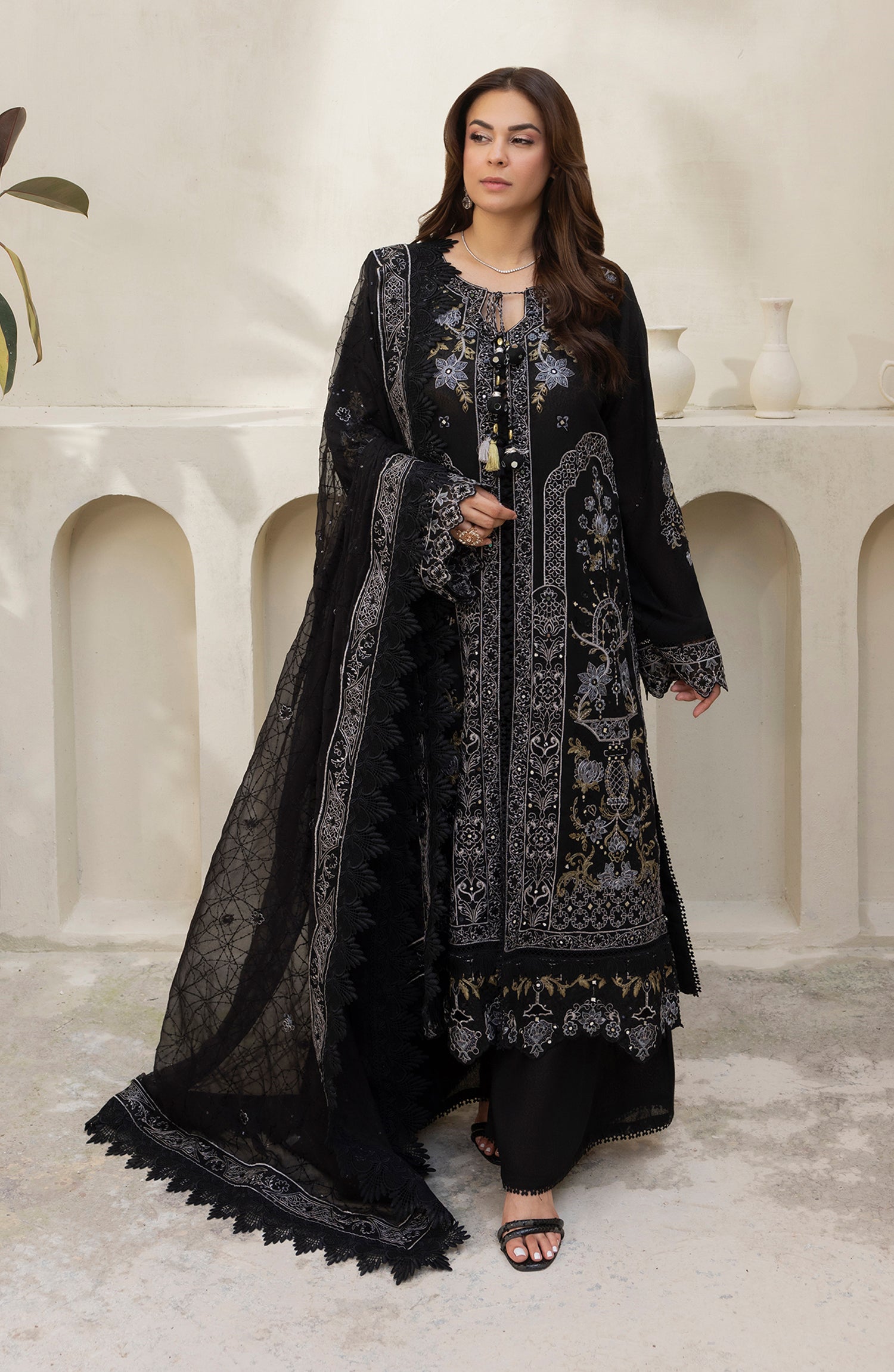 Pankh by Al Karim Embroidered Karandi Unstitched 3 Piece Suit - P-17 - AM26PKH - Black - Winter Collection