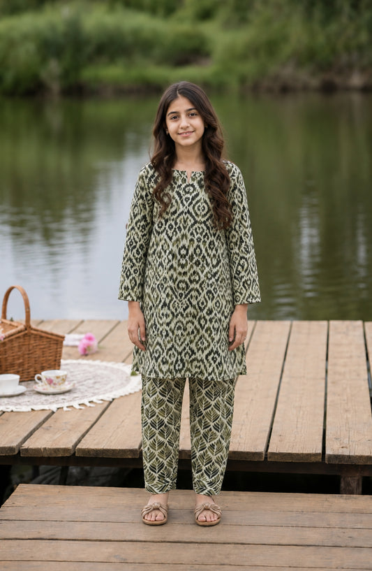 Parchhai by Amna Khadija Printed Cotton Stitched 2 Piece Co-ord Set - AKP-02D - AM26PRCH - Green - Summer Girls Collection