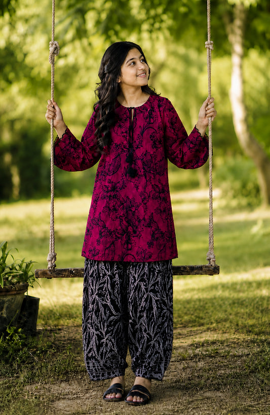 Parchhai by Amna Khadija Printed Cotton Stitched 2 Piece Co-ord Set - AKP-03D - AM26PRCH - Pink - Summer Girls Collection