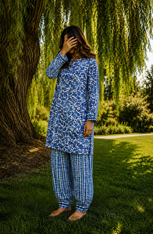 Parchhai by Amna Khadija Printed Cotton Stitched 2 Piece Co-ord Set - AKP-07M - AM26PRCH - Blue - Summer Collection