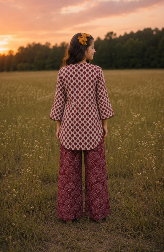 Parchhai by Amna Khadija Printed Cotton Stitched 2 Piece Co-ord Set - AKP-09D - AM26PRCH - Maroon - Summer Girls Collection
