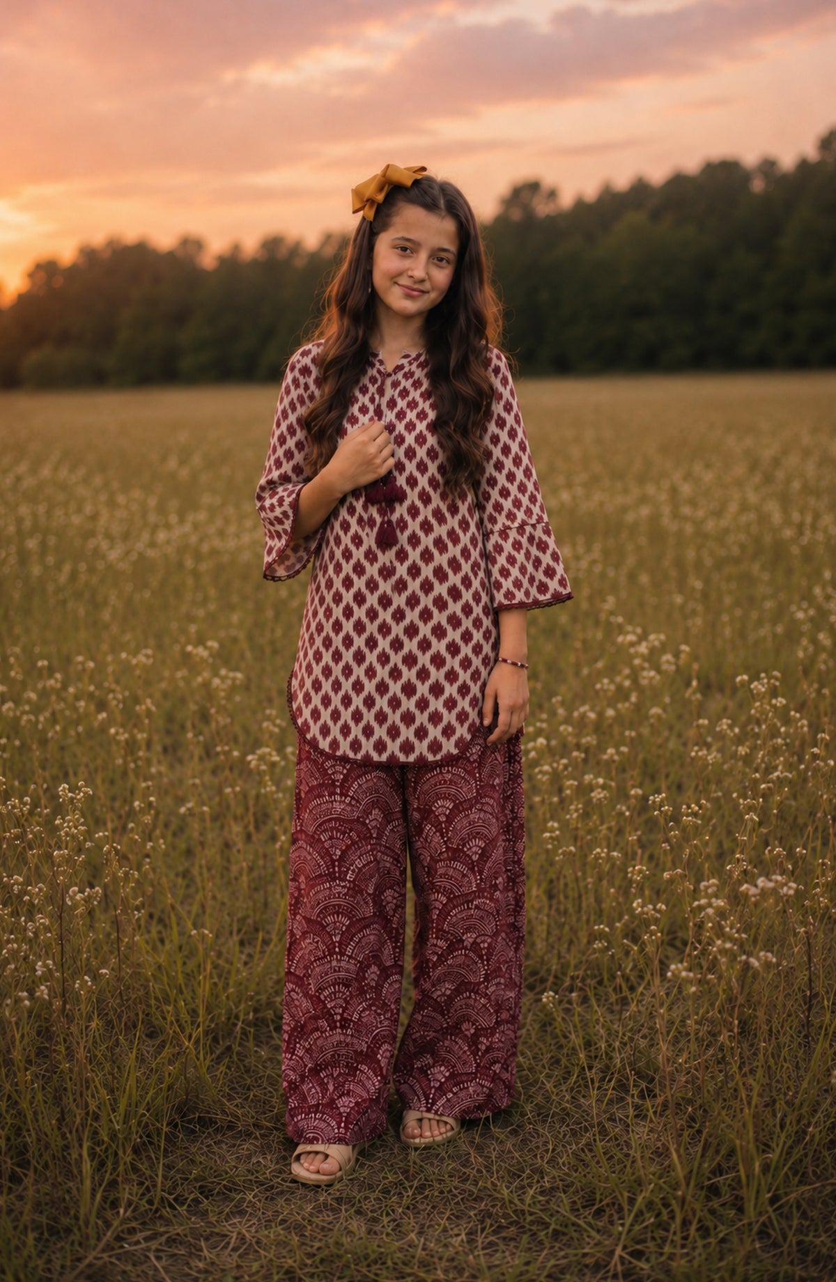 Parchhai by Amna Khadija Printed Cotton Stitched 2 Piece Co-ord Set - AKP-09D - AM26PRCH - Maroon - Summer Girls Collection