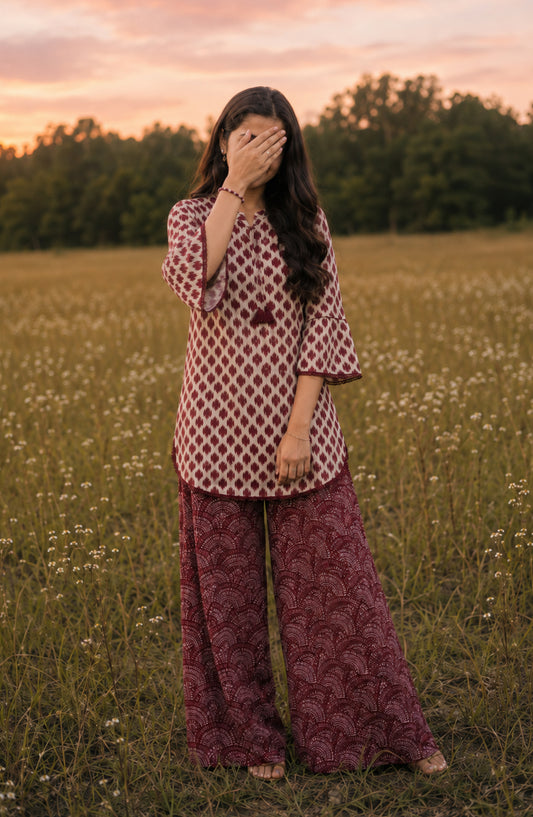 Parchhai by Amna Khadija Printed Cotton Stitched 2 Piece Co-ord Set - AKP-09M - AM26PRCH - Maroon - Summer Collection