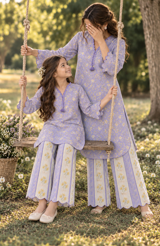 Parchhai by Amna Khadija Printed Cotton Stitched 2 Piece Co-ord Set - AKP-14M - AM26CHI - Purple - Summer Collection