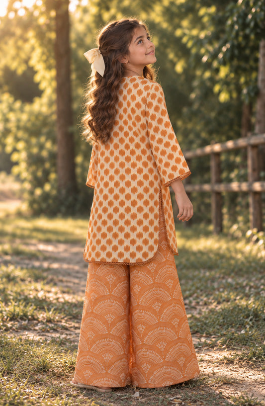 Parchhai by Amna Khadija Printed Cotton Stitched 2 Piece Co-ord Set - AKP-15D - AM26CHI - Orange - Summer Girls Collection