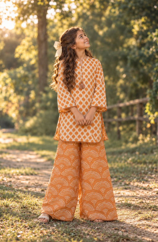 Parchhai by Amna Khadija Printed Cotton Stitched 2 Piece Co-ord Set - AKP-15D - AM26CHI - Orange - Summer Girls Collection