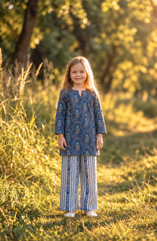Parchhai by Amna Khadija Printed Cotton Stitched 2 Piece Co-ord Set - AKP-16D - AM26CHI - Blue - Summer Girls Collection