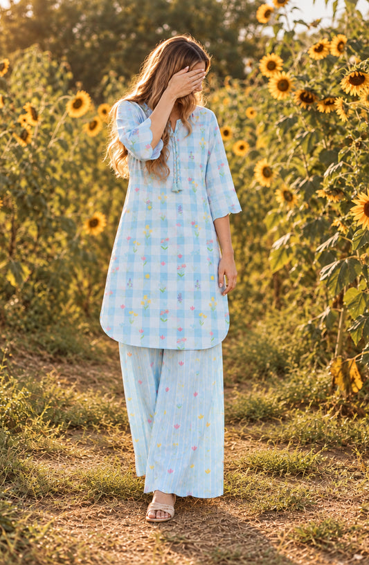 Parchhai by Amna Khadija Printed Cotton Stitched 2 Piece Co-ord Set - AKP-17M - AM26CHI - Blue - Summer Collection