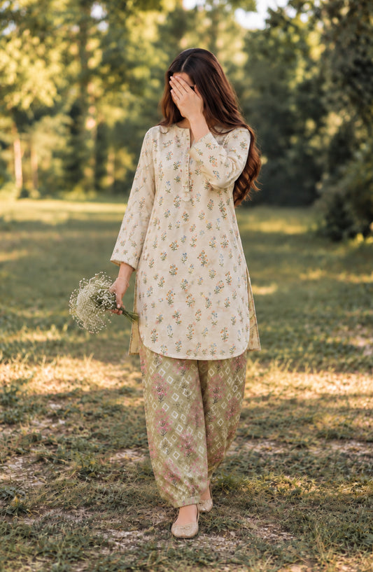 Parchhai by Amna Khadija Printed Cotton Stitched 2 Piece Co-ord Set - AKP-19M - AM26CHI - Fawn - Summer Collection