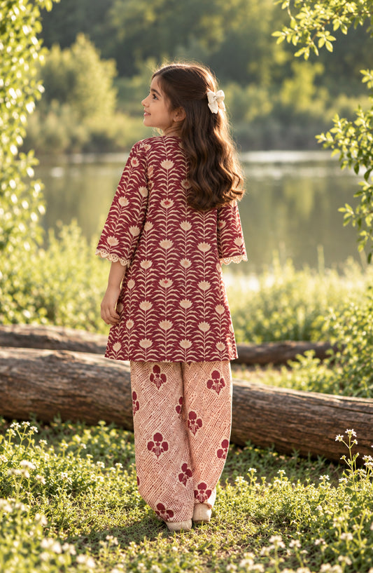 Parchhai by Amna Khadija Printed Cotton Stitched 2 Piece Co-ord Set - AKP-20D - AM26CHI - Red - Summer Girls Collection