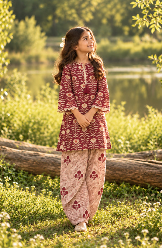 Parchhai by Amna Khadija Printed Cotton Stitched 2 Piece Co-ord Set - AKP-20D - AM26CHI - Red - Summer Girls Collection