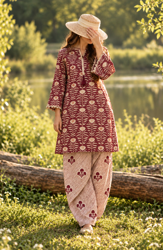 Parchhai by Amna Khadija Printed Cotton Stitched 2 Piece Co-ord Set - AKP-20M - AM26CHI - Red - Summer Collection