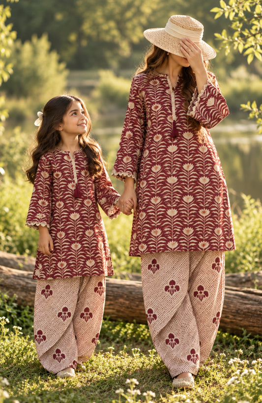 Parchhai by Amna Khadija Printed Cotton Stitched 2 Piece Co-ord Set - AKP-20M - AM26CHI - Red - Summer Collection