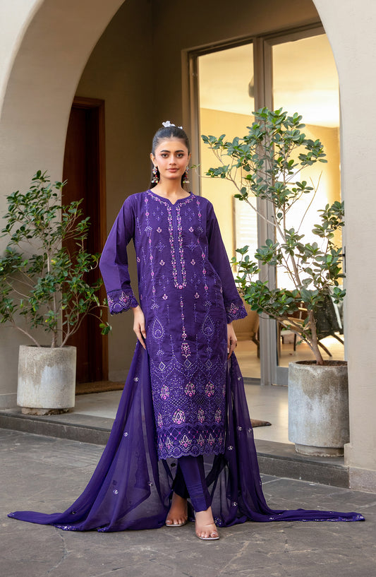 Pardes by Tawakkal Fabrics Embroidered Lawn Stitched 3 Piece Suit - D-4070 - TF26PARD - Purple - Summer Collection