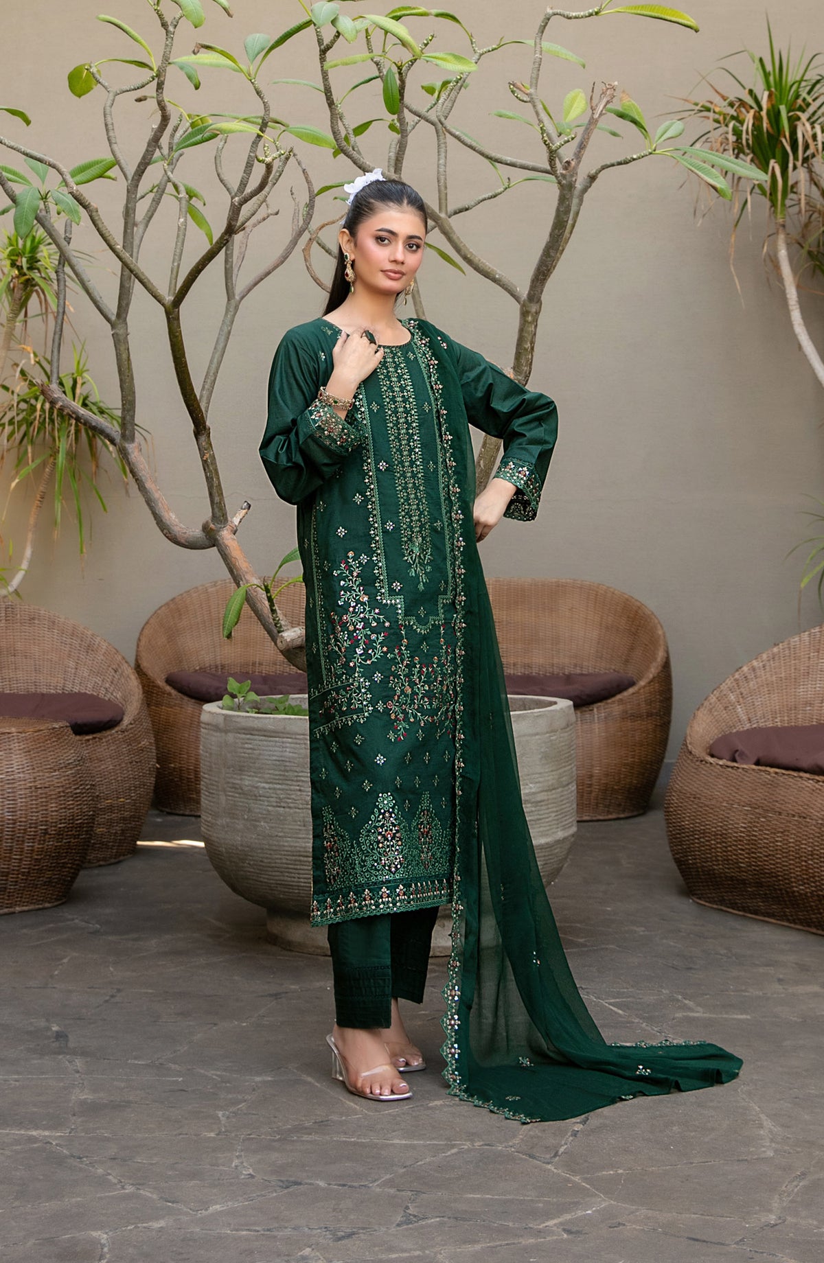 Pardes by Tawakkal Fabrics Embroidered Lawn Stitched 3 Piece Suit - D-4064 - TF26PARD - Green - Summer Collection