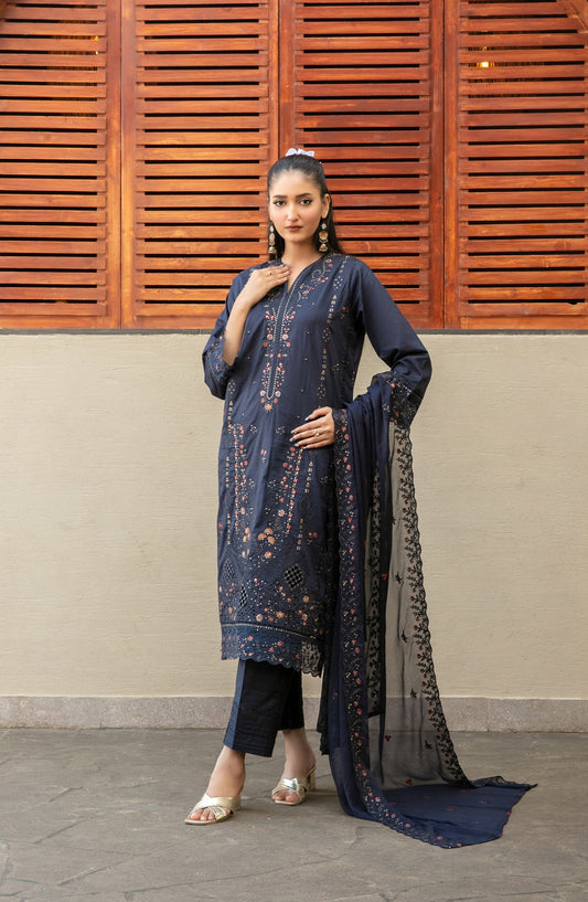 Pardes by Tawakkal Fabrics Embroidered Lawn Stitched 3 Piece Suit - D-4061 - TF26PARD - Black - Summer Collection