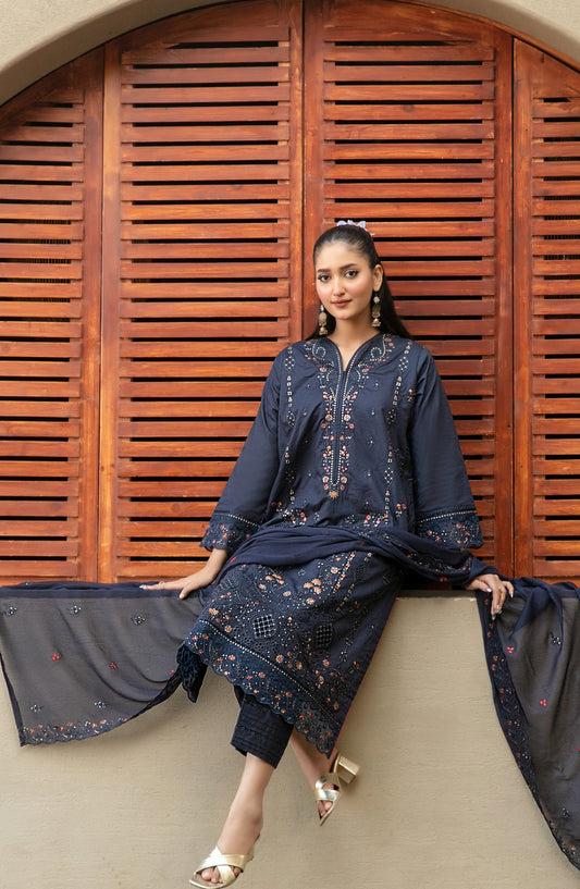Pardes by Tawakkal Fabrics Embroidered Lawn Stitched 3 Piece Suit - D-4061 - TF26PARD - Black - Summer Collection