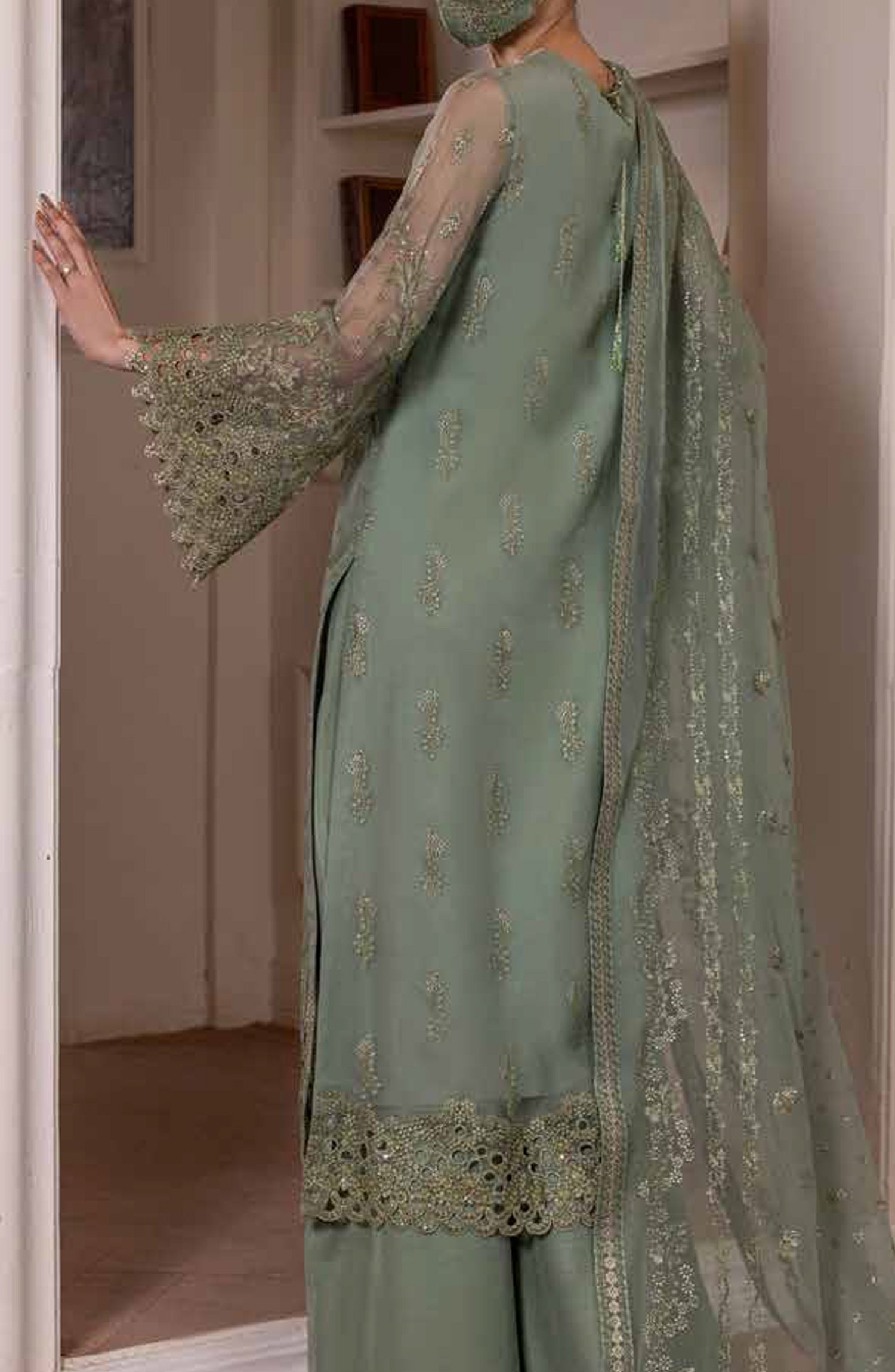 Parisa Safeera by Flossie Embroidered Chiffon Unstitched 3 Piece Suit - PA-03 - FLS26PRS - Green - Luxury Collection