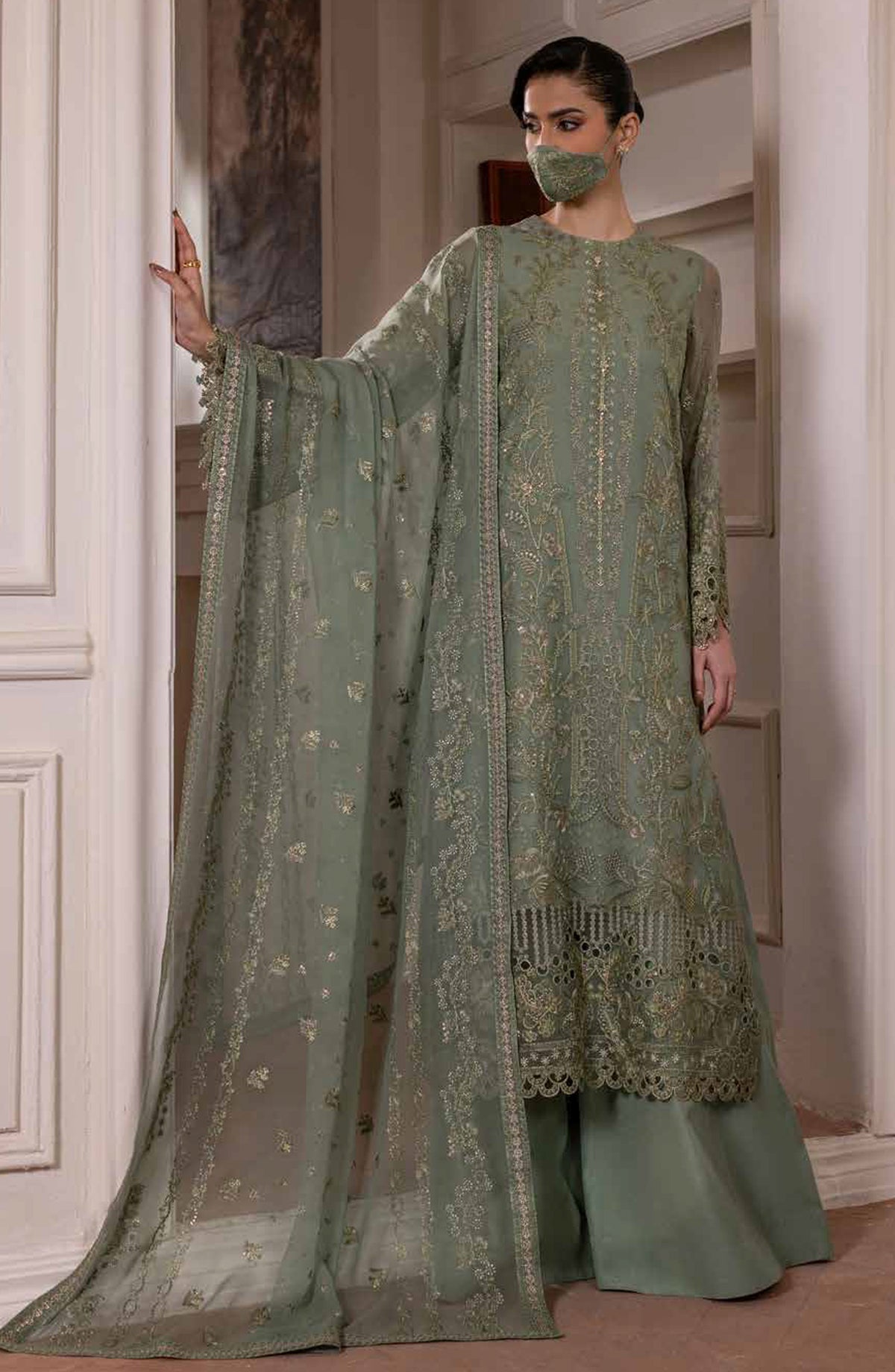Parisa Safeera by Flossie Embroidered Chiffon Unstitched 3 Piece Suit - PA-03 - FLS26PRS - Green - Luxury Collection