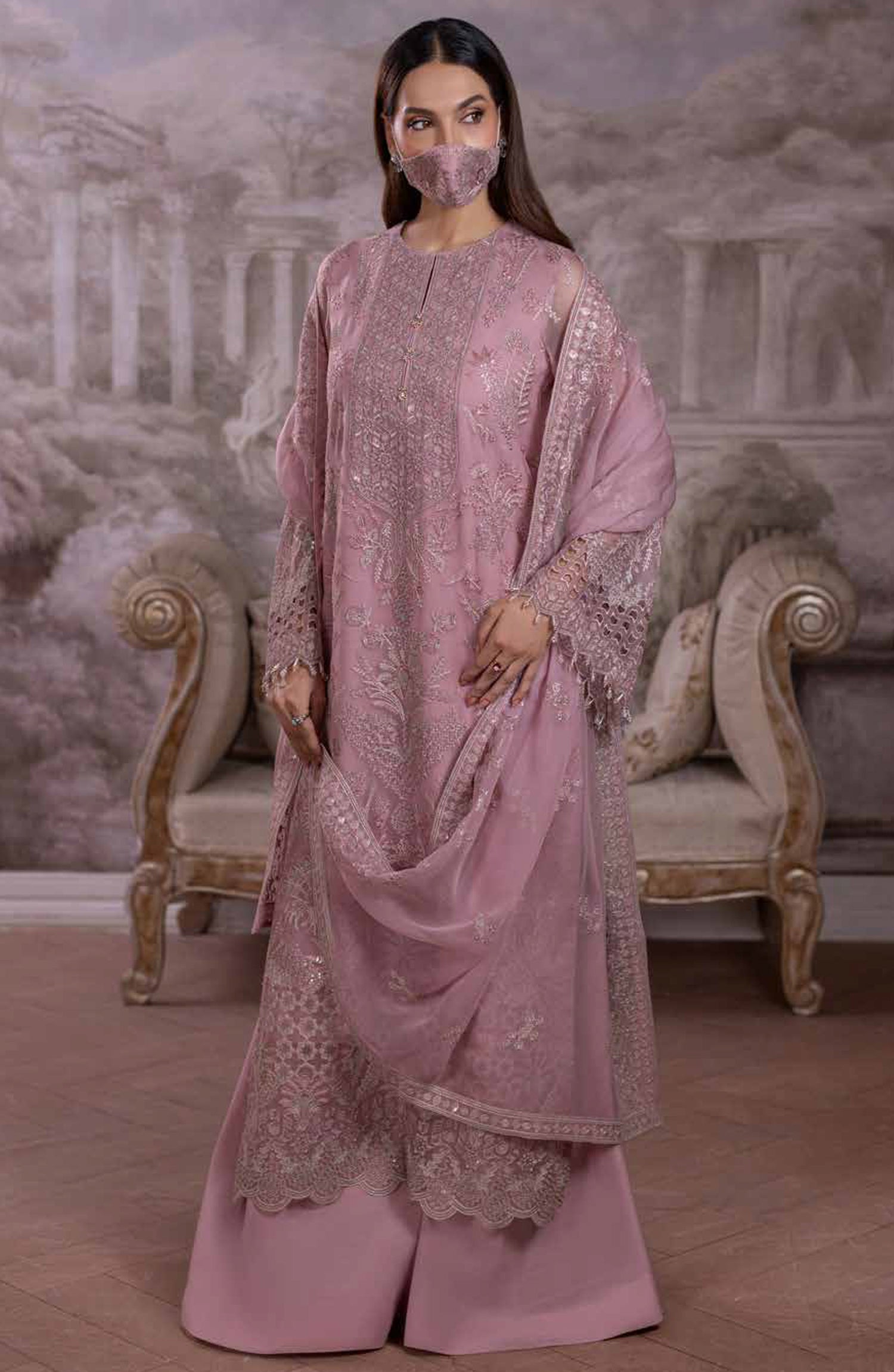 Parisa Safeera by Flossie Embroidered Chiffon Unstitched 3 Piece Suit - PA-05 - FLS26PRS - Light Purple - Luxury Collection