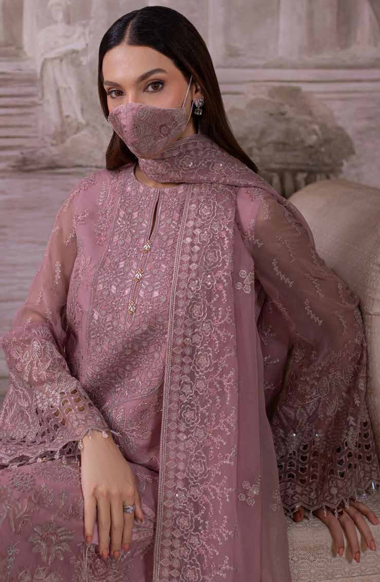 Parisa Safeera by Flossie Embroidered Chiffon Unstitched 3 Piece Suit - PA-05 - FLS26PRS - Light Purple - Luxury Collection