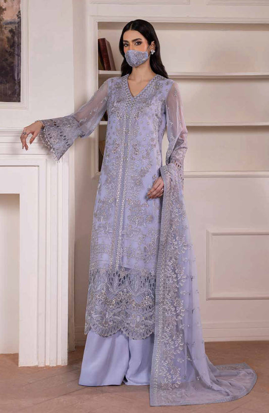 Parisa Safeera by Flossie Embroidered Chiffon Unstitched 3 Piece Suit - PA-06 - FLS26PRS - Sky Blue - Luxury Collection