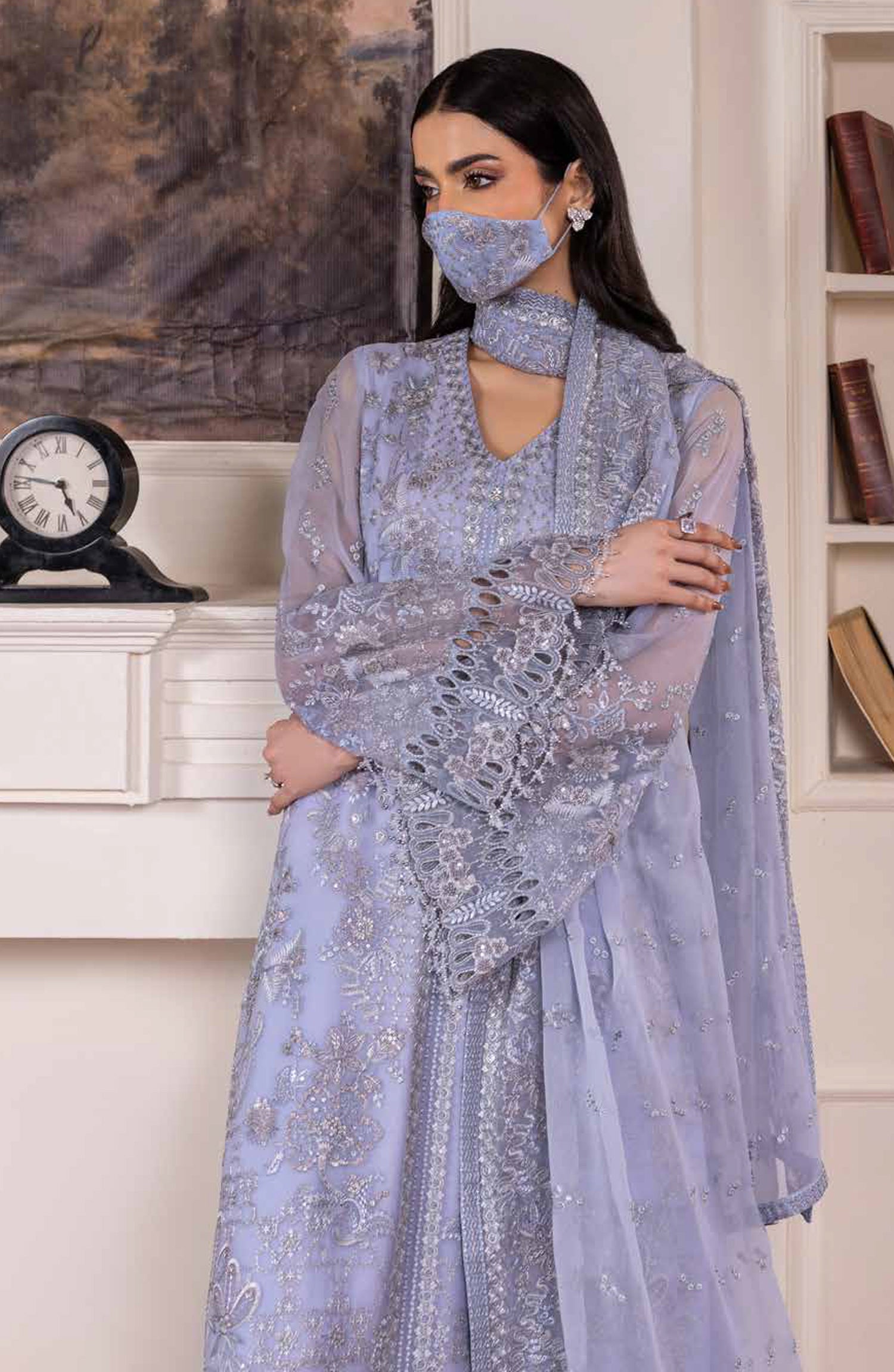 Parisa Safeera by Flossie Embroidered Chiffon Unstitched 3 Piece Suit - PA-06 - FLS26PRS - Sky Blue - Luxury Collection