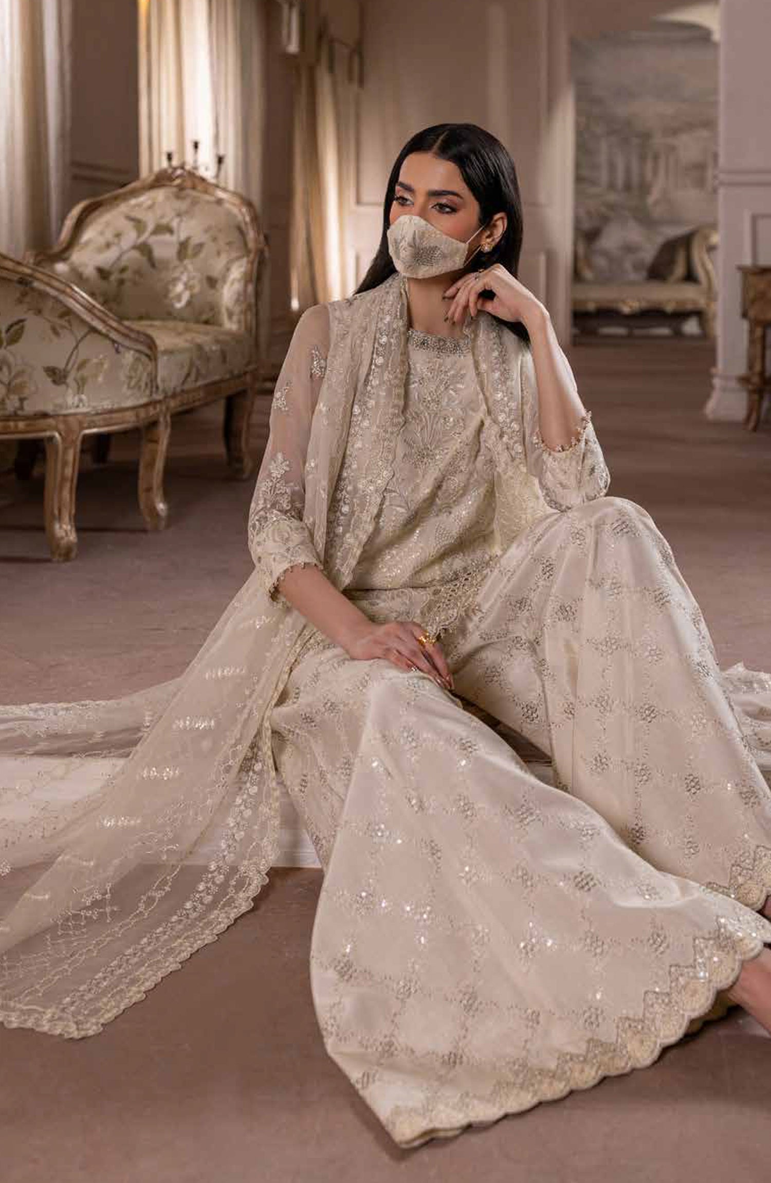 Parisa Safeera by Flossie Embroidered Chiffon Unstitched 3 Piece Suit - PA-07 - FLS26PRS - Lemon - Luxury Collection