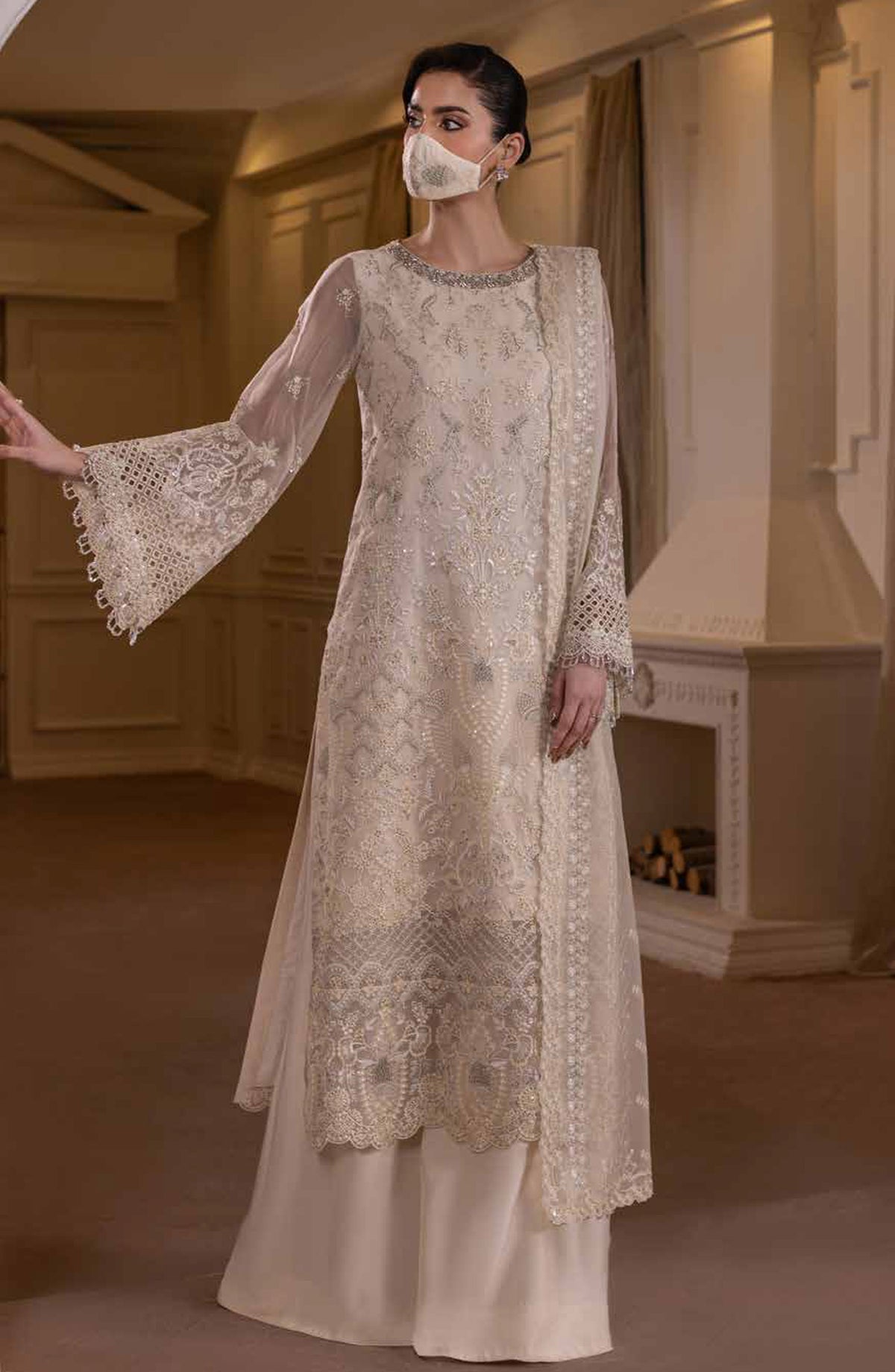 Parisa Safeera by Flossie Embroidered Chiffon Unstitched 3 Piece Suit - PA-07 - FLS26PRS - Lemon - Luxury Collection