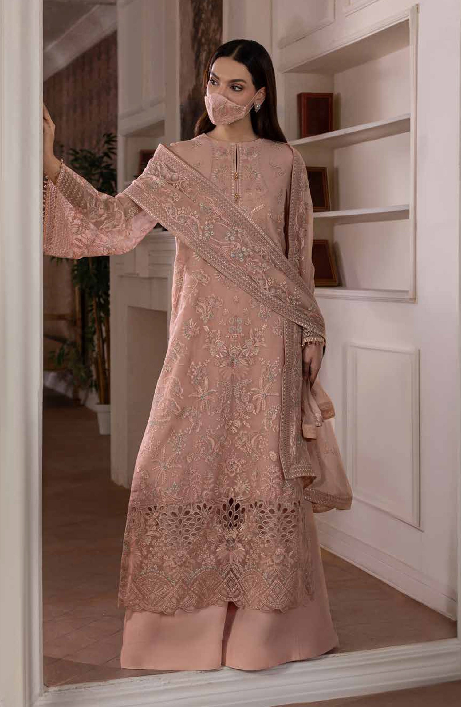 Parisa Safeera by Flossie Embroidered Chiffon Unstitched 3 Piece Suit - PA-08 - FLS26PRS - Baby Pink - Luxury Collection