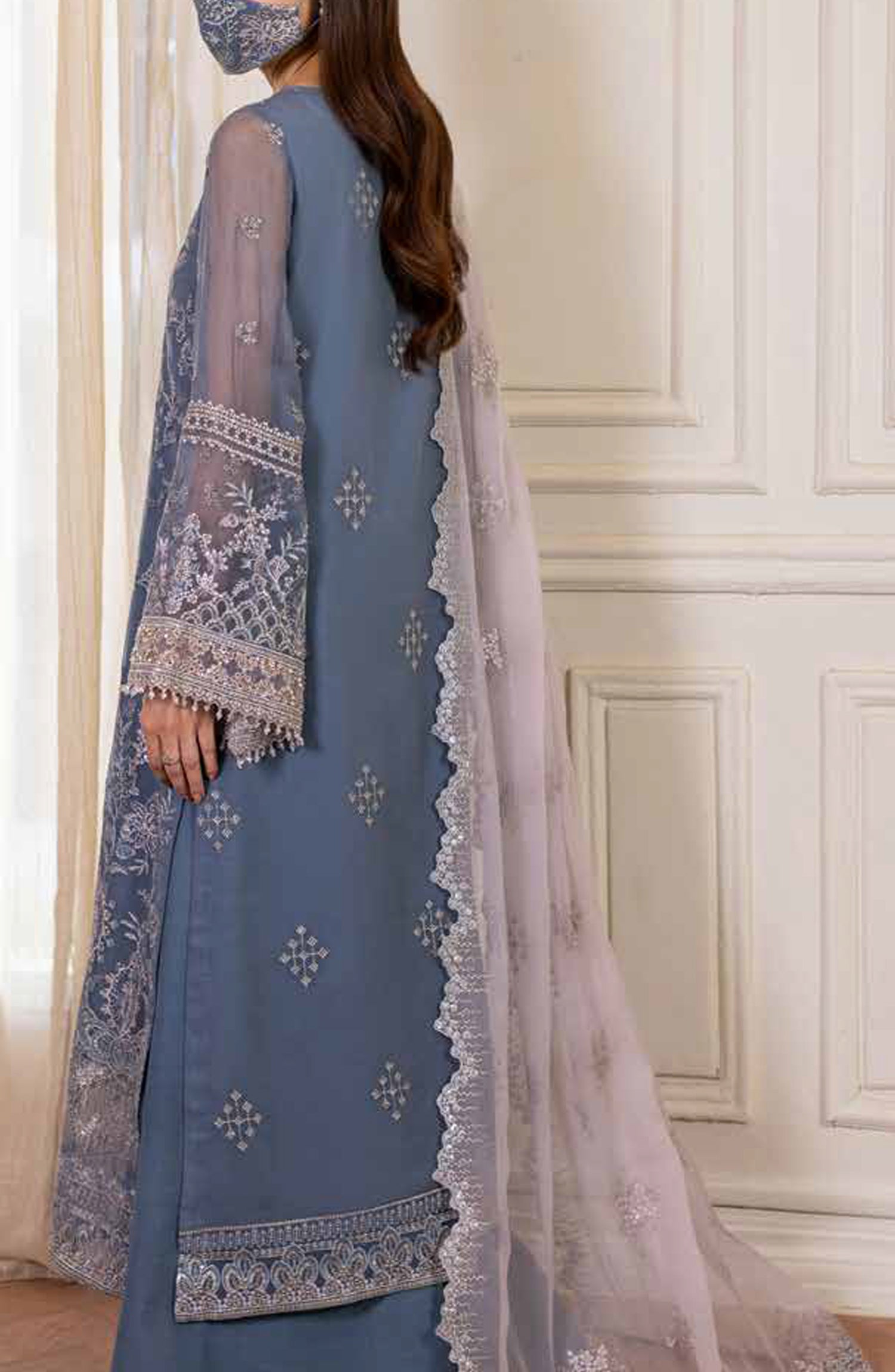 Parisa Safeera by Flossie Embroidered Chiffon Unstitched 3 Piece Suit - PA-09 - FLS26PRS - Blue - Luxury Collection