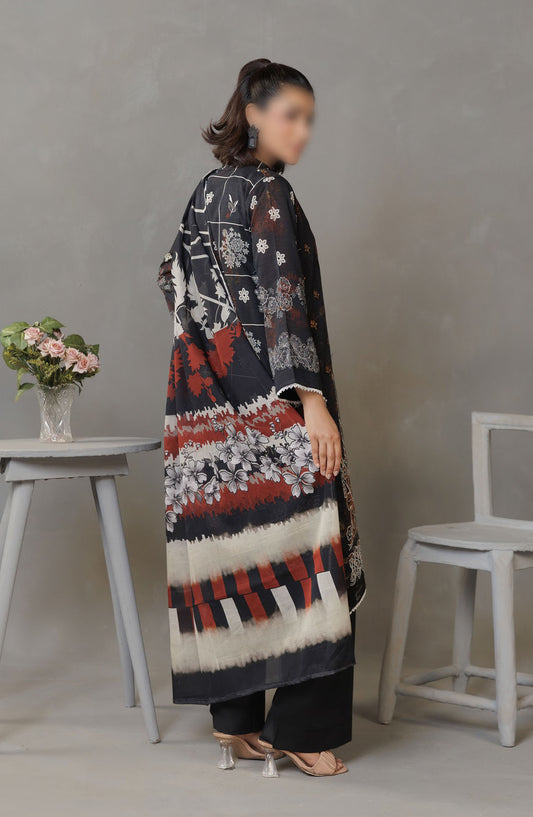 Parisa Embroidered Lawn Unstitched 3 Piece Suit - DE-10 - AK25PRS3 - Black - Summer Collection