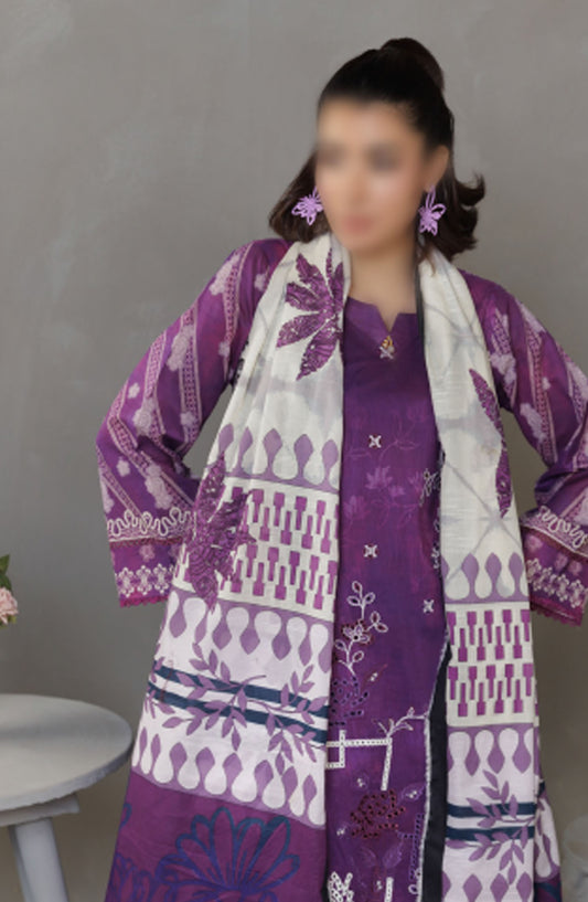 Parisa Embroidered Lawn Unstitched 3 Piece Suit - DE-09 - AK25PRS3 - Purple - Summer Collection