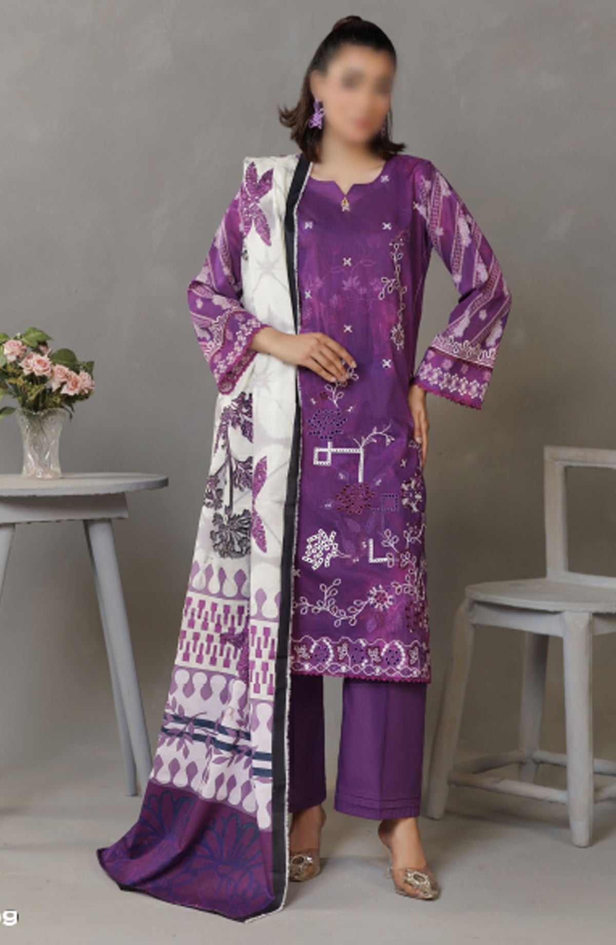 Parisa Embroidered Lawn Unstitched 3 Piece Suit - DE-09 - AK25PRS3 - Purple - Summer Collection