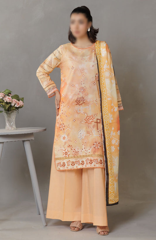 Parisa Embroidered Lawn Unstitched 3 Piece Suit - DE-07 - AK25PRS3 - Peach - Summer Collection