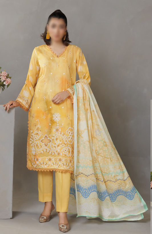 Parisa Embroidered Lawn Unstitched 3 Piece Suit - DE-05 - AK25PRS3 - Yellow - Summer Collection