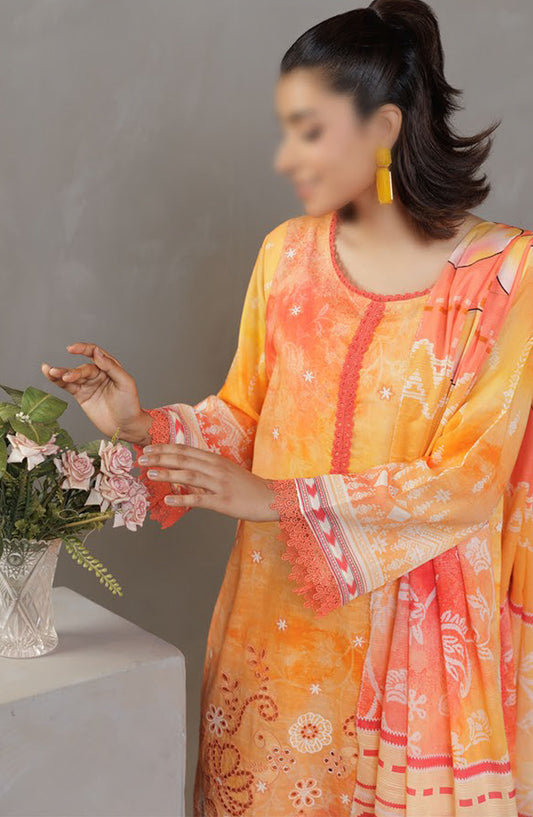 Parisa Embroidered Lawn Unstitched 3 Piece Suit - DE-04 - AK25PRS3 - Orange - Summer Collection